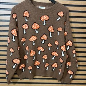 Earthbound Trading Co. Brown Mushroom Pattern Sweater